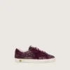Junior Old School in burgundy glitter with burgundy suede star and heel tab