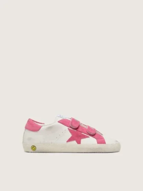 Young Old School in cream leather with pink suede star and inserts