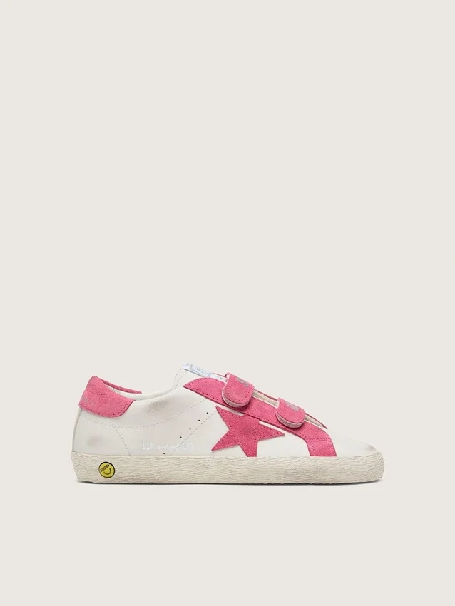 Junior Old School in cream leather with pink suede star and inserts