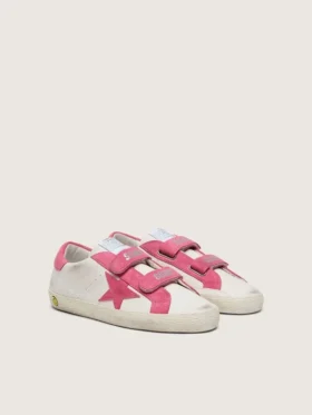 Junior Old School in cream leather with pink suede star and inserts