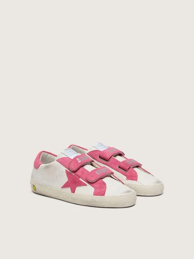 Junior Old School in cream leather with pink suede star and inserts