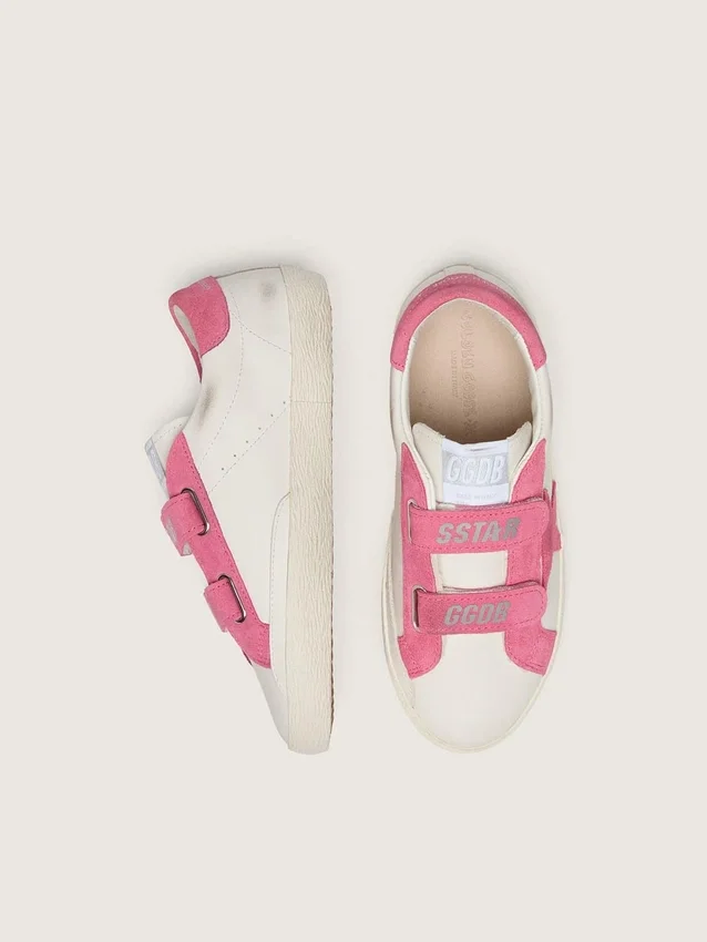 Junior Old School in cream leather with pink suede star and inserts