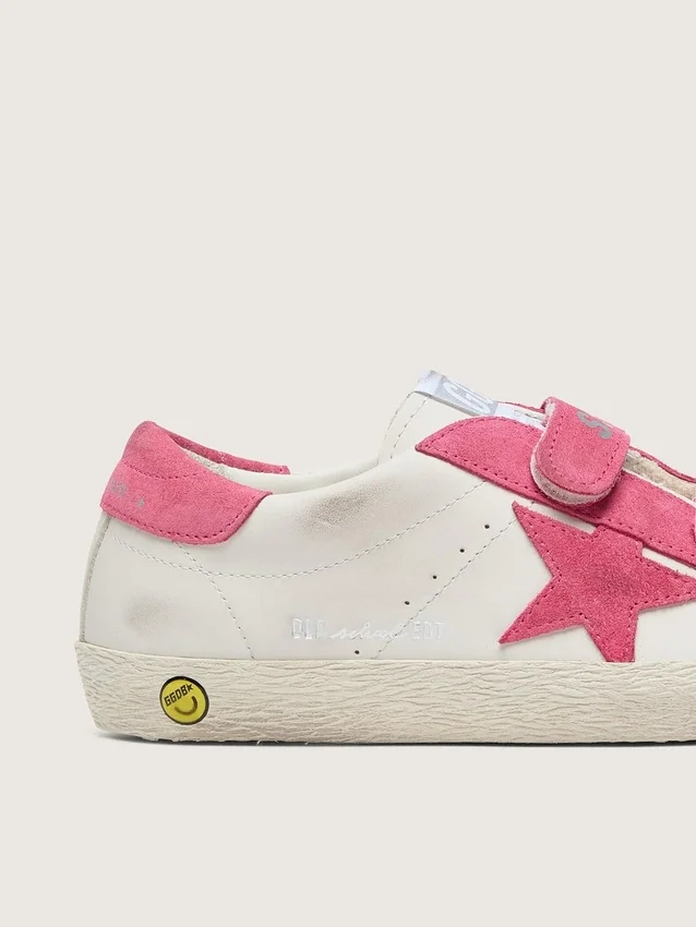 Junior Old School in cream leather with pink suede star and inserts