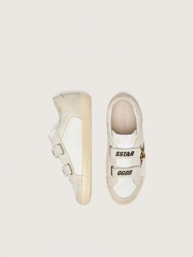Junior Old School in nappa with leopard-print pony skin star and leather inserts