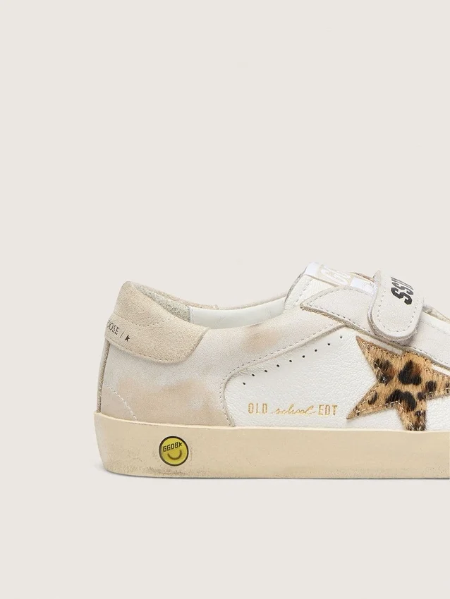 Junior Old School in nappa with leopard-print pony skin star and leather inserts
