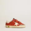 Junior Old School in orange nappa with white star and cream-colored leather heel tab