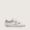 Junior Old School in white leather with metallic silver leather star and silver crystal inserts