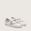 Junior Old School in white leather with metallic silver leather star and silver crystal inserts