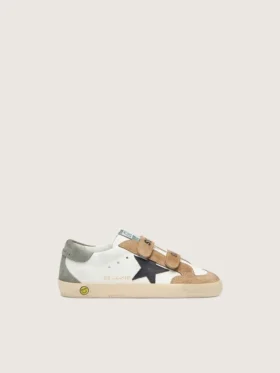 Junior Old School with black leather star and beige and green suede inserts