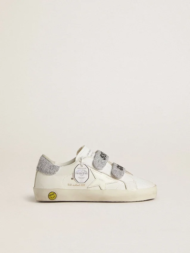 Junior Old School with silver Swarovski crystal heel tab and straps