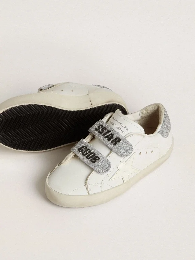 Junior Old School with silver Swarovski crystal heel tab and straps