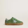 Junior Super-Star in green suede with baby blue star and heel tab