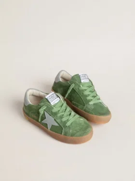 Junior Super-Star in green suede with baby blue star and heel tab