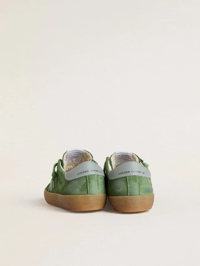 Junior Super-Star in green suede with baby blue star and heel tab