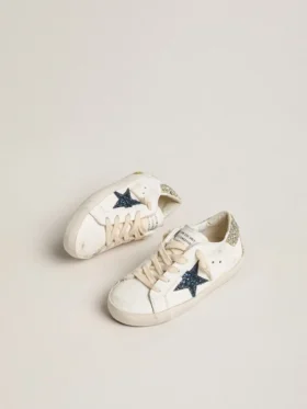 Junior Super-Star in leather with glitter star and heel tab