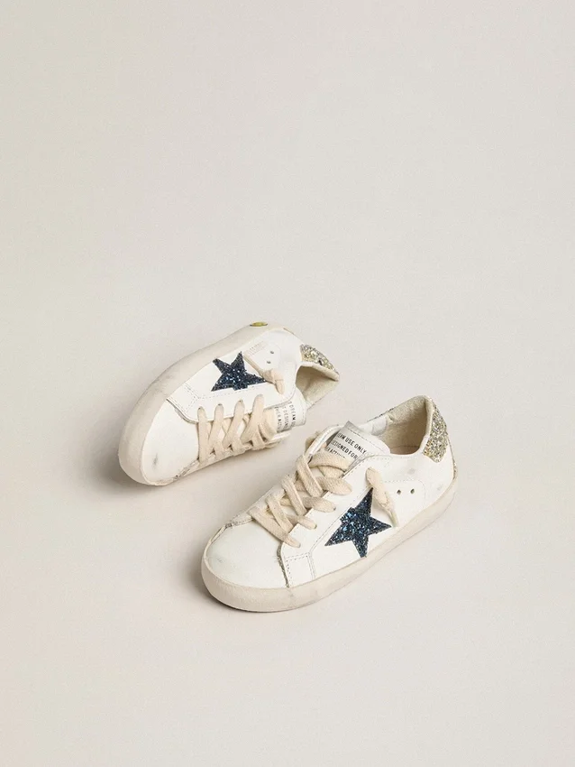 Junior Super-Star in leather with glitter star and heel tab