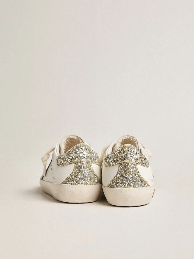Junior Super-Star in leather with glitter star and heel tab