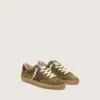 Junior Super-Star in military-green suede with burgundy leather star and heel tab