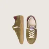 Junior Super-Star in military-green suede with burgundy leather star and heel tab