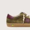 Junior Super-Star in military-green suede with burgundy leather star and heel tab