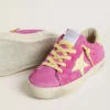 Junior Super-Star in pink suede with light yellow star and heel tab
