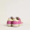 Junior Super-Star in pink suede with light yellow star and heel tab