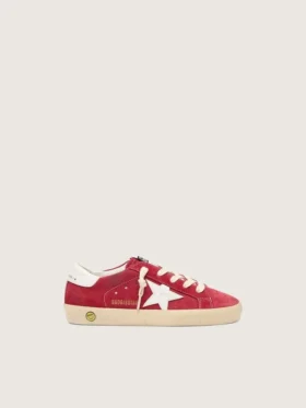 Junior Super-Star in red suede with white leather star and heel tab