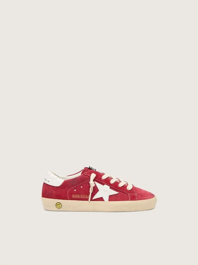 Junior Super-Star in red suede with white leather star and heel tab
