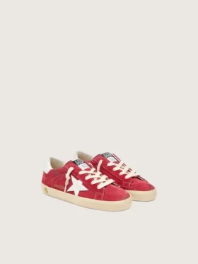 Junior Super-Star in red suede with white leather star and heel tab