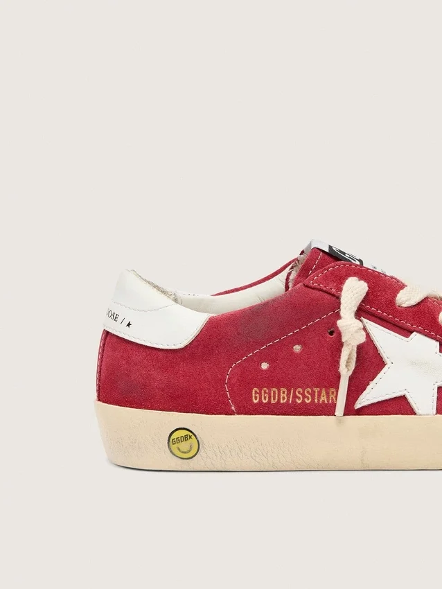 Junior Super-Star in red suede with white leather star and heel tab