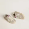 Junior Super-Star in sand-colored laminated-effect suede with white leather star