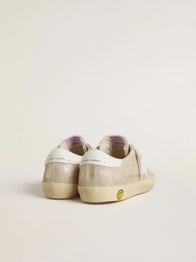 Junior Super-Star in sand-colored laminated-effect suede with white leather star