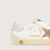 Junior Super-Star with gold glitter star and silver metallic leather heel tab
