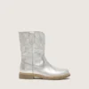 Junior Wish boots in silver metallic leather with star embroidery