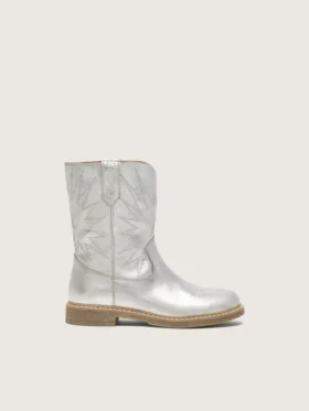Junior Wish boots in silver metallic leather with star embroidery