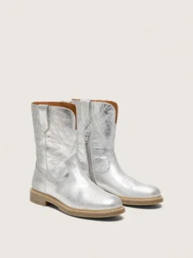 Junior Wish boots in silver metallic leather with star embroidery