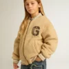 Kids beige fleece bomber jacket