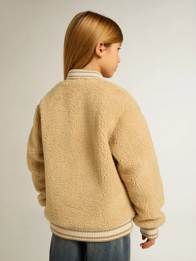 Kids beige fleece bomber jacket