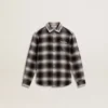 Kids' black and white checked shirt with white embroidery