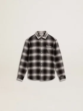 Kids' black and white checked shirt with white embroidery