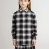 Kids' black and white checked shirt with white embroidery