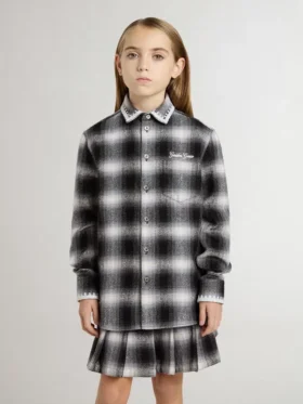Kids’ black and white checked shirt with white embroidery