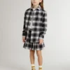 Kids' black and white checked shirt with white embroidery