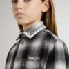 Kids' black and white checked shirt with white embroidery