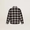 Kids' black and white checked shirt with white embroidery