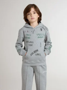 Kids’ gray sweatshirt with multicolor printed lettering