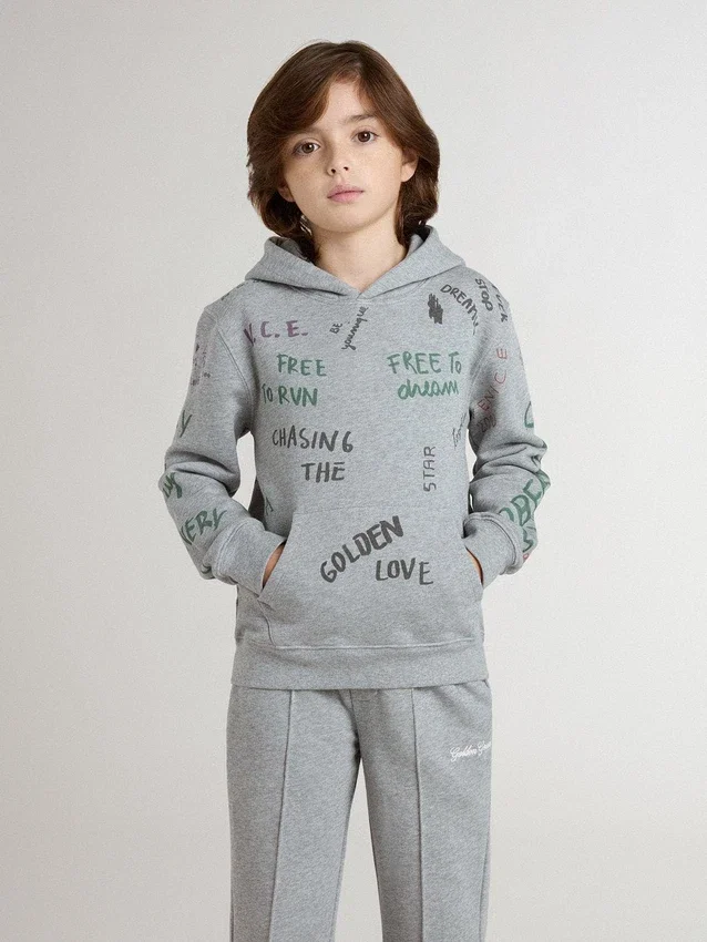 Kids’ gray sweatshirt with multicolor printed lettering