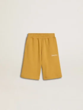Kids jogging shorts in ochre yellow with embroidery