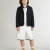 Kids white cotton polo sweatshirt with embroidery on the chest and print on the back