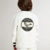 Kids white cotton polo sweatshirt with embroidery on the chest and print on the back